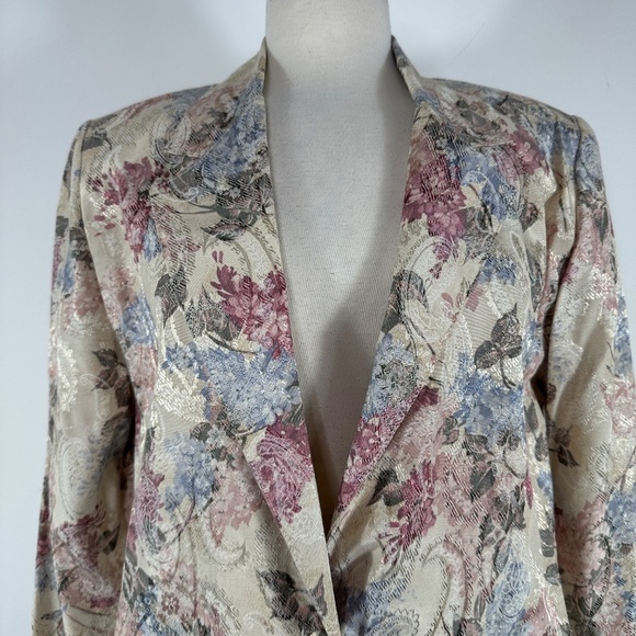 Michael K Co. Tapastry Pink Floral Paisley One Button Blazer Jacket Silky Size M - Picture 7 of 14